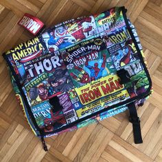 Marvel Comic Book Collage Messenger Bag Brand New ***Note: Flap Has Velcro And Snap Strap Closure - Velcro Is Ok, One Strap Closure Is Missing. See Pics For Details.*** Messenger Satchel Laptop Book Shoulder Bag With Multiple Pockets And Velcro And Strap And Buckle Closure. 16" X 3" X 12" Multiple Storage Areas - See Pics. Smoke Free, Pet Free Home. Questions? Leave A Message Comic Book Collage, Comic Collage, Book Collage, Messanger Bag, Avengers Comics, Marvel Captain America, Marvel Comic Books, Messenger Bag Men, Bag Brand