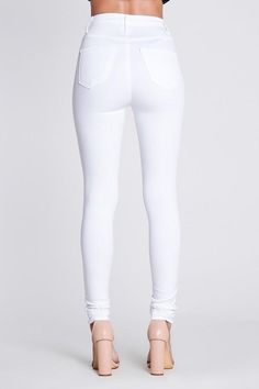 Details 5 Button skinny High waisted Stretchy and soft material Runs tight - May need to size up Size 3: Waist: 25" Rise: 11", Inseam: 31.5" Materials & Care 68% Cotton, 23.8% Modal, 7% T400, 1.2% Spandex Made in the USA High Rise White Jeans, Olive Green Jeans, Green Jeans, Dark Blue Jeans, Black Midi Skirt, Faux Leather Leggings, Leather Leggings, White Fabric, Cool Fabric