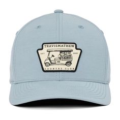 Dusty Blue Casual Golf Trucker Snapback Hat, Casual Golf Trucker Hat With Curved Brim, Casual Snapback Trucker Hat For Golf, Casual Golf Snapback Trucker Hat, Casual Trucker Hat With Curved Brim For Golf, Casual Curved Brim Trucker Hat For Golf, Casual Snapback Hat With Flat Bill For Golf, Casual Flat Bill Snapback Hat For Golf, Casual Adjustable Trucker Hat For Golf