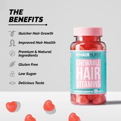 Hairburst Vitamins, Biotin Gummies, Best Hair Growth Vitamins, Vitamins For Hair, Hair Gummies, Quick Hair Growth, Chewable Vitamins, Biotin Hair Growth, Biotin Hair