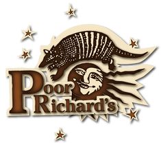 the logo for poor richard's with stars around it and an armadia