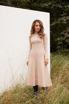 Lydia Millen Compact Knit Wool Look Full Skirt Midi Dress | Karen Millen Beige Dress Formal, Country Style Dresses, Lydia Millen, Lydia Elise Millen, Transitional Fashion, Karen Millen Dress, Wool Knitted Dress, Full Midi Skirt, Uk Size 16