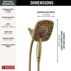 the delta shower head is shown with instructions