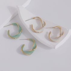 Women's Niche High-grade Elegant Trendy Light Luxury Earrings Elegant Small Hoop Green Earrings, Luxury Earrings, Modern Mom, Earrings Collection, Gold Beads, High Grade, Light Green, Women's Earrings, Blue Green