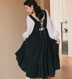 Welcome To Kukombo Official Store! Black Dress Vintage, Cottagecore Dresses, Tie Neck Dress, Vintage Black Dress, Vintage Lanterns, Princess Dresses, Square Neck Dress, Lantern Sleeve, Lantern Sleeves