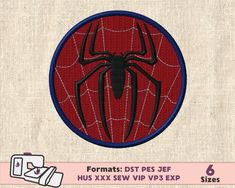 a spider - man logo is shown in the center of this embroidery design, which has been