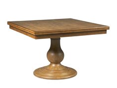 a square wooden table with a pedestal base