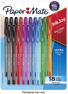 a pack of 12 assorted inkjoy pens with different colors and writing styles on them