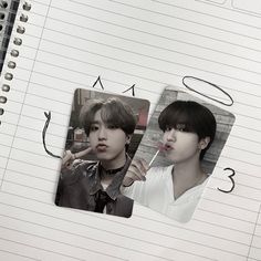 two pictures of the same person on top of a notepad, one is holding a toothbrush