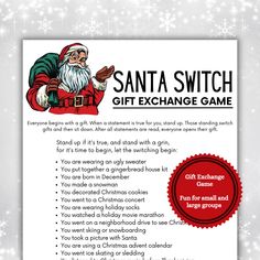 the santa switch gift exchange game is available for christmas and new year's eve