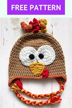 a crocheted hat with a turkey face on it