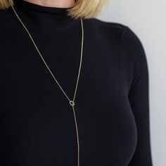 A celebrity-designed beautiful long gold necklaces for women - Benevoleonce LAs y necklace was created in collaboration with Candace Cameron from Fuller House. A classic chic lariat necklace whose length you can adjust depending on your outfit and mood. This easy to put on drop necklace makes a statement for any outfit: business attire, weekend looks, or evening cocktail dresses. This long gold chain necklace for women can be worn down your front or if youre combining it with open-back dresses i Minimalist 14k Yellow Gold Lariat Necklace, Elegant Y-shape Lariat Necklace With Clavicle Chain, Chic Lariat Jewelry With Adjustable Length, Fine Jewelry Lariat Necklace With Adjustable Chain, Chic Necklace With Adjustable Length For Gift, Elegant Long Pendant Necklace, Chic Adjustable Lariat Jewelry, Elegant Pendant Necklace With Adjustable Length, Minimalist Delicate Chain Lariat Necklace For Formal Events