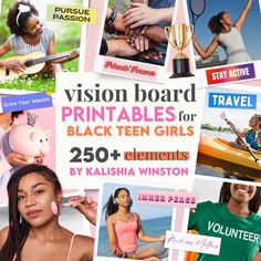 Explore Your Potential with the Vision Board Printables for Black Teen Girls! Step into a world where your dreams and aspirations come to life! The Vision Board Printables for Black Teen Girls offer a vibrant array of over 250 printable elements designed specifically to resonate with the interests and dreams of young Black women. Each element - from motivational words and phrases to powerful affirmations and images - is selected to spark creativity and inspire personal growth. These printables aren't just about creating a beautiful vision board - they're about discovering yourself and defining your future. Whether you're drawn to achieving wellness goals, embarking on new educational pursuits, or exploring entrepreneurial ideas, these printables have something to catalyze your motivation. Beautiful Vision Boards, Vision Board Printables, Attitude Positive, Powerful Affirmations, Inspiring Words, Spark Creativity, Affirmations Positives, Young Black, Positive Outlook