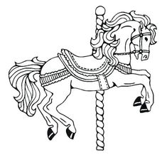 a black and white drawing of a carousel horse