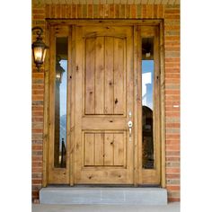 Knotty Alder 2 Panel V-Groove Arch Top Exterior Door - Krosswood Rustic Front Door Lowe's, Front Doors For Cabins, Farmhouse Wood Front Door, Double Wood Front Doors, Dutch Door Interior, Rustic Entry Doors, Alder Doors, Wood Front Door, Rustic Wood Doors