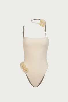 Rosette Choker One Piece (Faux Suede Cream/Cream) Elegant Spring Swimwear With Adjustable Straps, Chic Swimwear With Adjustable Straps, Feminine Swimwear With Adjustable Straps, Chic Beige Party Swimwear, Chic Beige Swimwear For Party, Elegant Adjustable Swimwear For Poolside, Elegant Cream Swimwear For Spring, Elegant Cream Swimwear For Summer, Elegant Beige Swimwear For Poolside