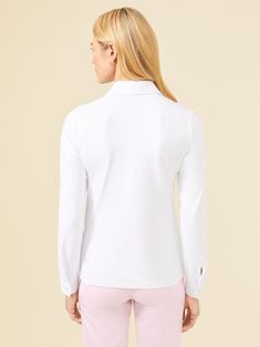 Buttoned up meets the ease of tailoring gone soft. And the outcome is ideal: proper, polished and so packable. | J.McLaughlin Women's Betty Shirt White, Size XL | Nylon/Spandex/Catalina Cloth J Mclaughlin, White Solid, Women's Tops, Shirt White, Button Up, Womens Shirts, Womens Tops, Size Medium, White