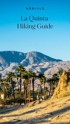 the cover of an arizona hiking guide with palm trees in front of mountains and blue sky