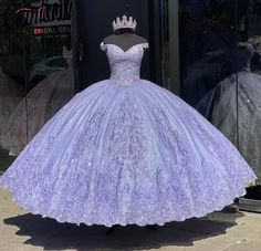 Luxury Glittering Lavender Off-Shoulder Quinceanera Dresses Vestidos De Purple Quince Dress, Ball Gown Corset, Lavender Quinceanera, Purple Ball Gown, Purple Quinceanera Dresses, Purple Quince, Quinceanera Themes Dresses, Off Shoulder Ball Gown, Quinceñera Dresses