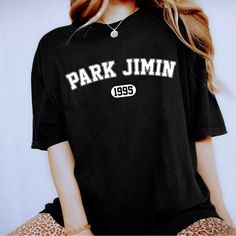 Park Jimin Bts Graphic Shirt 100% Cotton Black Kpop Letter Print Top, Black Kpop Tops With Letter Print, Black Kpop Summer Tops, Black Kpop Style Summer Top, Black Kpop Tops For Summer, Black Kpop T-shirt For Spring, Kpop Style Relaxed Fit Letter Print Tops, Kpop Style Letter Print Relaxed Fit Top, Kpop Style Relaxed Fit Tops With Letter Print