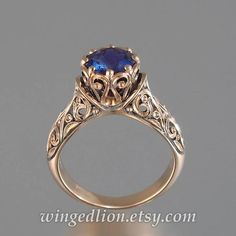 The ENCHANTED PRINCESS 14k rose gold engagement ring with Blue Sapphire Enchanted Princess, Ornate Ring, Mens Gemstone Rings, 14k Gold Engagement Ring, Cute Engagement Rings, Ring Styles, Princess Ring, Rose Gold Engagement, Emerald Jewelry