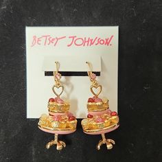 Nwt Betsey Johnson Cup Cake Stand Dangle Earrings. These Earrings Are In New Condition With No Signs Of Wear. Approx. Measurements In Pics. I Accept All Reasonable Offers! Pink Jewelry With Matching Earrings For Birthday, Pink Drop Earrings For Birthday, Adjustable Sweet Jewelry For Party, Sweet Style Drop Earrings For Party, Sweet Drop Earrings For Party, Sweet Pink Party Earrings, Pink Earrings For Birthday And Valentine's Day, Sweet Pink Drop Earrings, Sweet Pink Dangle Jewelry