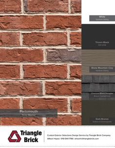 the brick wall is shown with different colors and materials to choose from, including black, brown