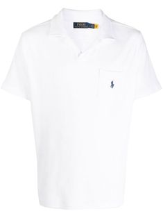 white cotton blend notched collar signature Polo Pony motif chest patch pocket short sleeves straight hem Polo Pony, Polo Shirt White, Camisa Polo, Notched Collar, Ralph Lauren Polo, Shorts With Pockets, White Cotton, Patch Pocket, Polo Ralph