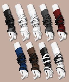 six pairs of gloves with different colors and sizes