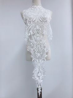 "Ivory bead embroidery lace applique Listing is for one piece. Measure approx: 38.2\" x 11.8\" (97 cm x 30 cm) Use for neckline, bridal headpiece, wedding accessories, gifts, bags decoration, etc, you can enjoy the process of DIY, enjoy your beautiful life More Lace Applique: https://www.etsy.com/shop/lacelindsay?section_id=16428894 My shop link: http://www.etsy.com/shop/lacelindsay If you have any questions please message me. Thank you for looking." White Fitted Lace Veil, Fitted White Lace Veil, Cream Lace With Appliques, Elegant Wedding Jewelry, Dress Applique, Beads Craft Jewelry, Beads Craft, Wedding Lace, Clothing Designs