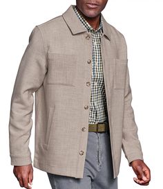 From Johnston & Murphy&#x2C; this jacket features:Soft&#x2C; heather exteriorPoint collarLong sleevesDual chest patch pocketsButton-front closureStraight hemPolyester/rayon/spandexMachine washImported. Casual Beige Single-breasted Tweed Jacket, Beige Long Sleeve Tweed Jacket With Patch Pockets, Casual Beige Tweed Jacket With Pockets, Beige Casual Long Sleeve Tweed Jacket, Casual Beige Long Sleeve Tweed Jacket, Casual Tweed Jacket With Lapel Collar And Pockets, Casual Tweed Jacket With Button Closure, Casual Sport Coat With Lapel Collar For Outdoor, Fall Outdoor Tops With Patch Pockets