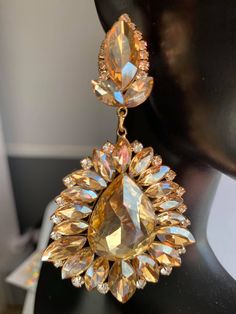 Color: Topaz, Gold Size: 1.75" x 3.5" Topaz Crystal Drop Statement Earrings | Prom Earrings Earrings Prom, Big Statement Earrings, Pageant Earrings, Topaz Crystal, Earrings Chandelier, Prom Earrings, Gold Statement Earrings, Statement Drop Earrings, Earrings Crystal