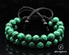 "Natural Malachite Beaded Healing Meditation Yoga Mala Protection Beaded Good Luck Bracelet Balancing Mother's Gift For Her -ALL THE PRODUCTS AT ELISAJEWELRYART ARE HANDMADE AND MADE WITH NATURAL BEADS. -WHAT DOES THE MALACHITE STAND FOR Malachite is a stone of balance, abundance, manifestation and intention. Malachite absorbs energy and draws emotions to the surface. It clears and activates all Chakras, and is especially helpful in the stimulation of the Heart and Throat Chakras. Malachite ampl Adjustable 8mm Bead Jewelry For Festivals, Adjustable Green Crystal Bracelet With 108 Beads, Adjustable Hand-wrapped Green Beads, Malachite Beaded Bracelet As A Gift, Malachite Beaded Bracelets As Gift, Festival Adjustable Bracelets With Polished Beads, Green Hand-strung Braided Bracelet With Round Beads, Adjustable Beaded Bracelet With Polished Beads, Green Hand-strung Braided Bracelets