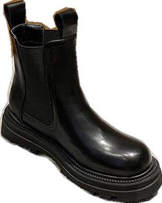 Black Ankle Martin Boots, Black Martin Boots With Padded Ankle For Fall, Fall Martin Boots With Padded Ankle In Black, Winter Black Chelsea Boots, Padded Ankle Chelsea Boots For Fall, Fall Chelsea Boots With Padded Ankle, Fall Chelsea Ankle Boots With Padded Ankle, Black Chelsea Boots For Winter, Ankle-high Faux Leather Chelsea Boots