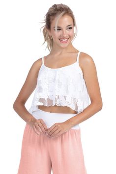 Lace loose crop top, Argentine Tango dance crop top, Ballroom performance crop top, Salsa show crop top, Summer wide ruffle crop top Lace Loose Crop top Embrace your feminine energy with our exquisite white lace loose crop top. This stunning piece is crafted from delicate lace fabric and thoughtfully lined to ensure both comfort and coverage. Ideal for your summer milonga. Step into the spotlight and make a statement with this lace crop top. This top is available only in black lace. Product code White Crop Top With Built-in Bra, Vacation Crop Top With Built-in Bra, Spring Beach Crop Top With Built-in Bra, Stretch Ruffled Crop Top, Stretch Crop Top With Ruffles, Stretch Ruffled Cropped Crop Top, White Cropped Hem Crop Top For Spring, Summer Stretch Cropped Hem Tank Top, Stretch Cropped Hem Tank Top For Summer