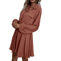 Rust Red Tie Waist Button Long Sleeve Shirt Dress Shirt Dress Women, Button Long Sleeve, Red Tie, Dress Shirt Sleeves, Long Sleeve Shirt Dress, Mini Dresses, Women Dresses, Shirt Sleeves, Long Sleeve Shirt