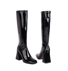 Type: Knee-High BootsGender: FemaleSeason: Demi-seasonStyle: Casual;Business;Cocktail;Evening;WeddingUpper Material: Faux leatherInner Material: TextilesSole Material: RubberHeel Type: Thick heelCasual Footwear Features: Closed noseClosure Type: Without claspMain Pattern: plainToe: SquareHeel Height: approx. 10cmPlatform Height: approx. 0.5cmShaft Height: approx. 46cmCircumference: approx. 33cm(The measured data is Manufacturer's Size 36)Package Contents: 1 x Shoes (Pair)Please see our size guid High Heel Platform Boots For Winter Parties, Winter Party Platform Boots With High Heel, Party Platform Boots With High Heel For Winter, Party Platform Boots For Winter With High Heel, Trendy Heeled Boots With Round Toe For Party, Fitted Boots With Round Toe For Night Out, Trendy Round Toe Heeled Boots For Party, Fitted Round Toe Boots For Night Out, Trendy Party Heeled Boots With Round Toe