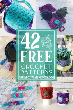 free crochet patterns for purses and bags with text overlay that reads 42 free crochet patterns