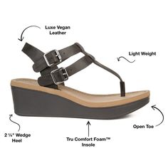 Take the effort out of dressing up during this warm weather season with the Bianca sandal by Journee Collection. This sandal features a colored wedge and a soft cushioned insole. The dual buckle design and heel strap finish off this unique design. At Journee Collection, our sandal styles are going to be perfect for any occasion. Whether that be a formal, business, or casual dress, these sandals will be a perfect match. Sue Williams, Formal Business, Buckle Sandals, Round Toe Heels, Journee Collection, Sandal Fashion, Strap Heels, Wedge Heels, Perfect Match