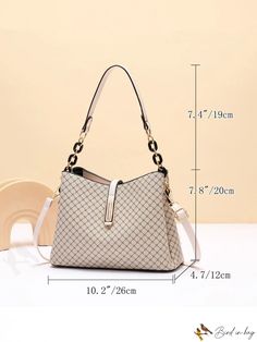 BirdinBag - Geometric Chain Decor Hobo Bag - Ideal Mothers Day Gift for Mom Beige Bags With Chain Strap And Double Handle, Beige Double Handle Bag With Chain Strap, Office Bags With Chain Strap And Double Handle, Square Bags With Chain For Everyday Use, Square Everyday Bag With Chain Detail, Office Tote Shoulder Bag With Chain Strap, Beige Square Shoulder Bag With Chain Strap, Square Office Bag With Chain Detail, Square Office Bags With Chain Detail