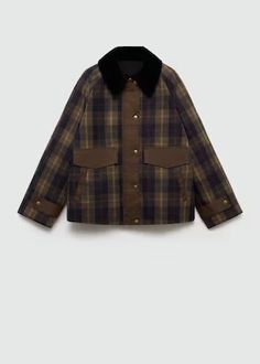 Parka cuadros cuello contraste - Mujer | MANGO EE.UU Cardigan Rosa, Contrast Collar, Long Sleeves Coats, Vintage Plaid, Plaid Jacket, Casual Chic Style, Fall Jackets, Mode Streetwear, Light Jacket