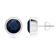 Classic Round Blue Sapphire Solitaire Stud Earrings Classic Blue Round Earrings, Blue Round Earrings For Pierced Ears, Sapphire Solitaire, Solitaire Studs, Sapphire Earrings, Blue Sapphire, Platinum, Sapphire, White Gold