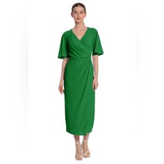 The Payton Dress Displays Vibrant Sophistication In Its Gorgeous Bright Shade. Its Fabric Provides A Comfortable Stretch To Keep You Comfortable For All-Day-Wear. New Without Tags. Green Formal Dress With Surplice Neckline, Formal Green Dress With Surplice Neckline, Green Midi Dress With Surplice Neckline For Evening, Elegant Green Midi Dress With Surplice Neckline, Black White Floral Dress, Crushed Velvet Dress, Dress Display, Quarter Sleeve Dress, Beautiful Black Dresses