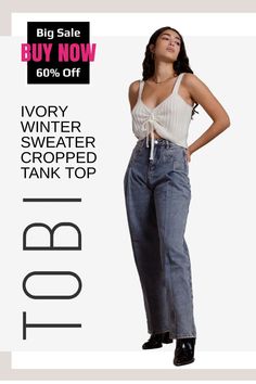 Be trendy in this ivory winter sweater cropped tank top. Wish you could get cute winter sweaters for women on sale cheap? Now's your chance to save! Why pay more when you can get warm winter tops and cozy cold weather clothing for ladies at affordable prices from TOBI. Catch the big 60% off sweater sale while you can! #wintersweaters #sweatersforwomen #shoptobi #tobisale #topsforwomen Casual High Waist Crop Top For Fall, Chic Winter Cotton Crop Top, Chic Cotton Crop Top For Winter, High Waist Cotton Tops For Fall, Winter Sweaters For Women, Cold Weather Clothing, Sweater Women Outfit, Cute Winter Sweaters, Dressy Sweaters