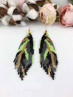 Abstract Gold and Neon Green Beaded Earrings Statement Boho - Etsy Green Beaded Earrings, Seed Beaded Earrings, Blue Beaded Earrings, Earrings Colorful, Blue Rainbow, Gold Dipped, Earrings Statement, Seed Bead Earrings, Green Bead