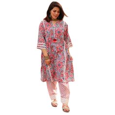 Our Afghani style chogha sets are as comfortable as they are beautiful! Designed to be free flowing and loose, this set is crafted in our signature block print cotton and comes with a top and salwar. Gorgeous tassel, lace, and shell details add interest and elevate this effortless look. This item is free size. One size fits most S-XXL. Bohemian Mulmul Anarkali Set With Floral Print, Cotton Floral Print Straight Kurta Pant Set, Floral Cotton Straight Kurta Pant Set, Bohemian Anarkali Set With Printed Motifs For Summer, Cotton Pant Set With Floral Print And Straight Kurta, Bohemian Mulmul Sets With Floral Print, Floral Print Cotton Pant Set With Straight Kurta, Bohemian Floral Print Sets In Mulmul, Bohemian Sets With Floral Print