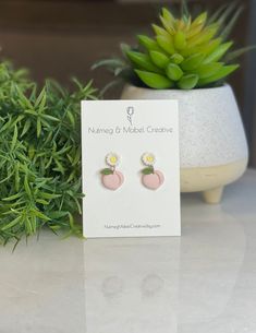 Peach Dangle Earrings, Polymer Clay Flower Studs with Peach Dangle Aproximate Drop: 23mm Cute Adjustable Earrings For Mother's Day, Cute Earrings For Mother's Day With Ear Wire, Cute Mother's Day Earrings With Ear Wire, Trendy Handmade Earrings For Mother's Day, Cute Personalized Drop Earrings, Earrings Polymer, Clay Flower, Earrings Polymer Clay, Polymer Clay Flowers