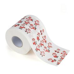 a roll of toilet paper with santa's faces printed on the front and back