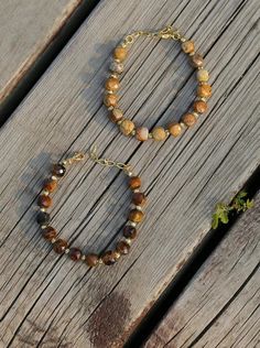 Metal: 18k Recycled Gold Plated On Brass Gemstone: Tiger's Eye, Picture Jasper Chain Length: 160-190mm Weight: 10g Edison Pearls, Gemstone Beaded Bracelets, Tiger Eye Stone, Picture Jasper, Recycled Gold, Tiger's Eye, Metal Bracelets, Ring Bracelet, Earth Tones