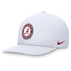 Show your Alabama Crimson Tide pride with this Nike Primetime Pro Snapback Hat. This stylish hat features an embroidered team logo across the front panels, making a bold statement for any fan. With its high crown and structured fit, this snapback offers a modern and comfortable look whether you're cheering from the stands or repping the Alabama Crimson Tide around town. Stylish Hats, Alabama Crimson, Nike White, Alabama Crimson Tide, Crimson Tide, Team Names, White Nikes, Snapback Hat, Men's Nike